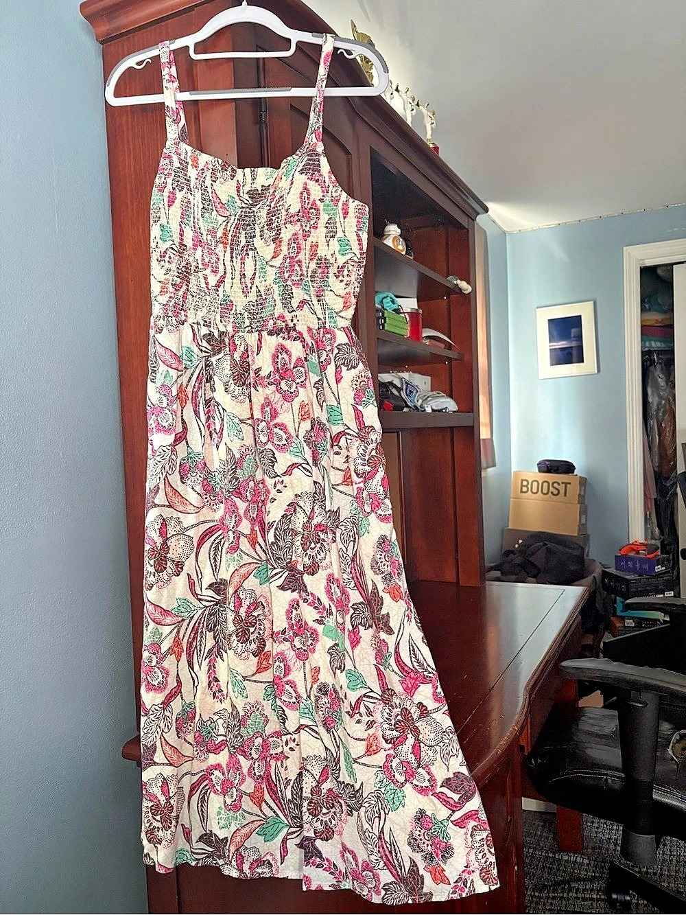 Old Navy Floral Maxi Dress in Pink & Green Size Medium